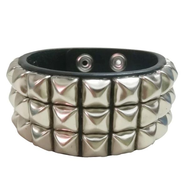 bangle three row pyramid silver stud punk rock music band genuine leather bracelet gothic cuff mixed gender, Black
bangle three row pyramid silver stud punk rock music band genuine leather bracelet gothic cuff mixed gender, Black