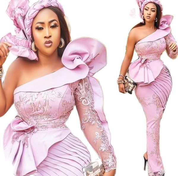 light purple aso ebi prom dresses lace pleats one shoulder plus size evening peplum arabic vestidos formal party gowns, Black
light purple aso ebi prom dresses lace pleats one shoulder plus size evening peplum arabic vestidos formal party gowns, Black