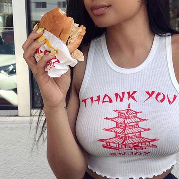 women white crop summer thank you letter print tank o neck casual slim streetwear cropped haut femme 2021
women white crop summer thank you letter print tank o neck casual slim streetwear cropped haut femme 2021