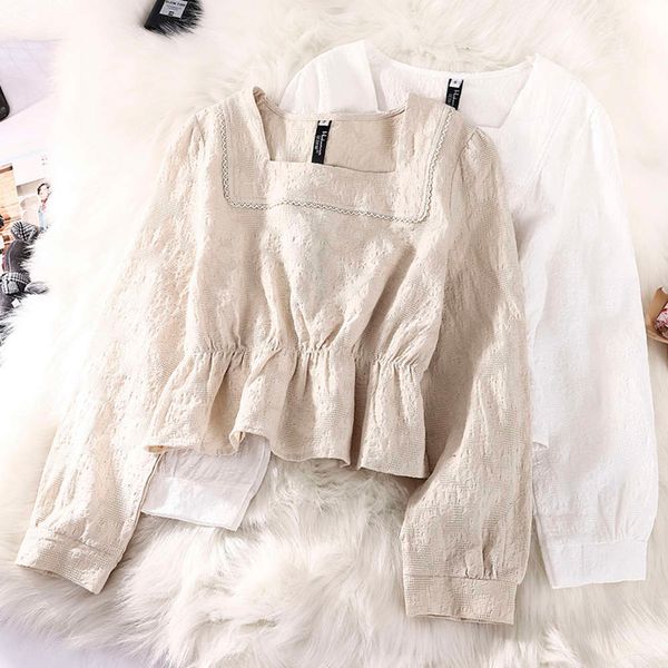 luxury chiffon new french shirt women's square pattern design collar in early spring 2021, White
luxury chiffon new french shirt women's square pattern design collar in early spring 2021, White