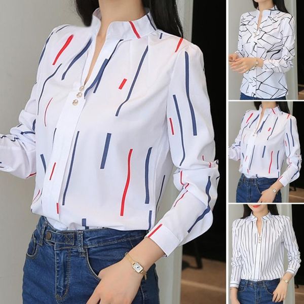 women's blouses & shirts women collar slim blouse ladies stripe print v neck long sleeve spring breathable me, White
women's blouses & shirts women collar slim blouse ladies stripe print v neck long sleeve spring breathable me, White