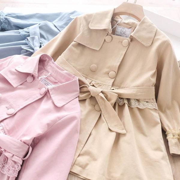 2020 autumn girls lace sleeves waistband double-breasted coat1, Blue;gray
2020 autumn girls lace sleeves waistband double-breasted coat1, Blue;gray