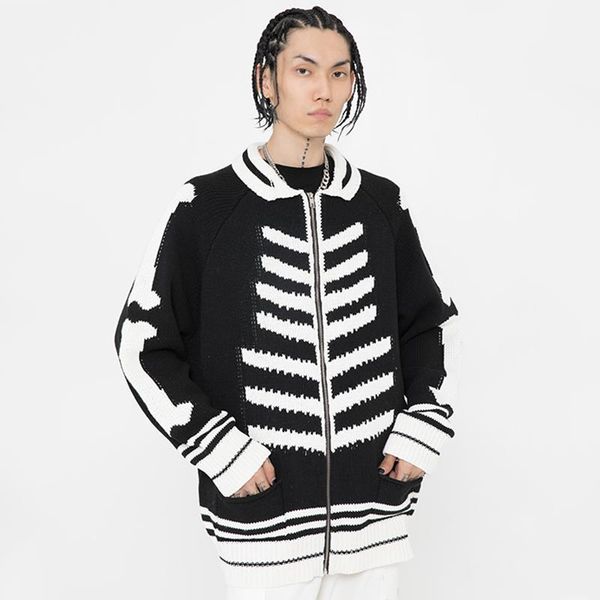 men's sweaters winter jacket men zipper knit cardigan vintage bone print long sleeve oversize pullovers hip hop streetwear loose sweate, White;black
men's sweaters winter jacket men zipper knit cardigan vintage bone print long sleeve oversize pullovers hip hop streetwear loose sweate, White;black