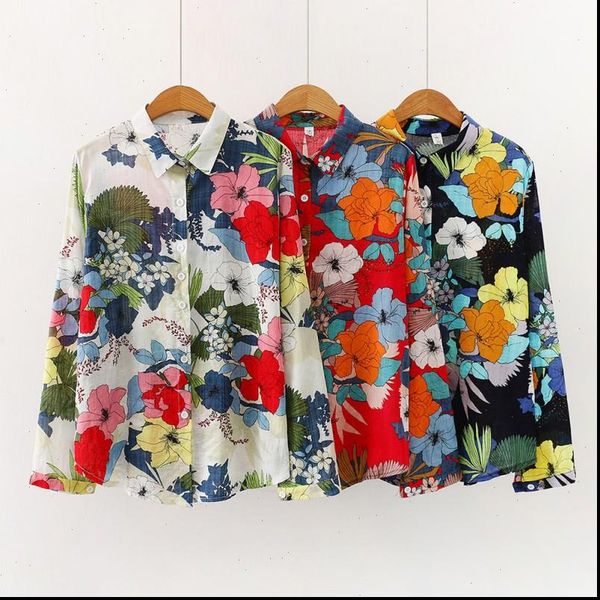 vintage women blouse cartoon flower print blusas mujer lapel shirt casual loose single breasted shirt long sleeve blouse, White
vintage women blouse cartoon flower print blusas mujer lapel shirt casual loose single breasted shirt long sleeve blouse, White