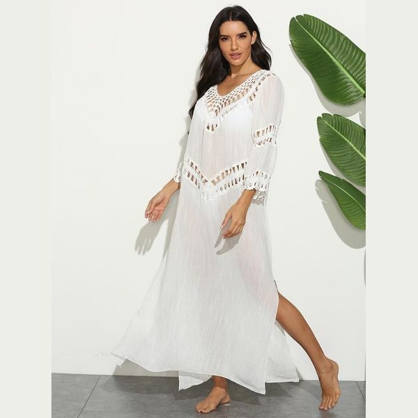 casual dresses women v-neck maxi long beach dress hollow out crochet split bikini cover up, Black;gray
casual dresses women v-neck maxi long beach dress hollow out crochet split bikini cover up, Black;gray