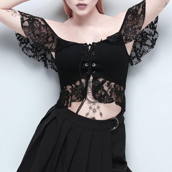 women's blouses & shirts gothic blouse female crop lace punk bandage slash neck women' tunic fashion short sleeve for women summer, White
women's blouses & shirts gothic blouse female crop lace punk bandage slash neck women' tunic fashion short sleeve for women summer, White