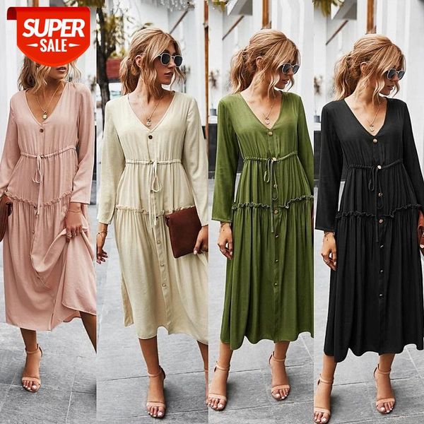 autumn winter high waist drawstring lace up long dress women casual long sleeve v-neck single-breasted ruffle maxi dress vestido #wo0o, White;black
autumn winter high waist drawstring lace up long dress women casual long sleeve v-neck single-breasted ruffle maxi dress vestido #wo0o, White;black