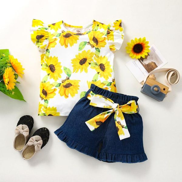 clothing sets baby flying sleeve t-shirt + shorts belt sunflower print, ruffle hem decoration summer 2pcs outfits kids girl clothes, White
clothing sets baby flying sleeve t-shirt + shorts belt sunflower print, ruffle hem decoration summer 2pcs outfits kids girl clothes, White