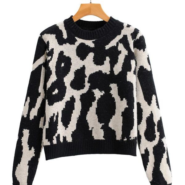 women's sweaters fall 2021 ff - 195 europe and the united states leopard jacquard circular knitting pullovers, White;black
women's sweaters fall 2021 ff - 195 europe and the united states leopard jacquard circular knitting pullovers, White;black