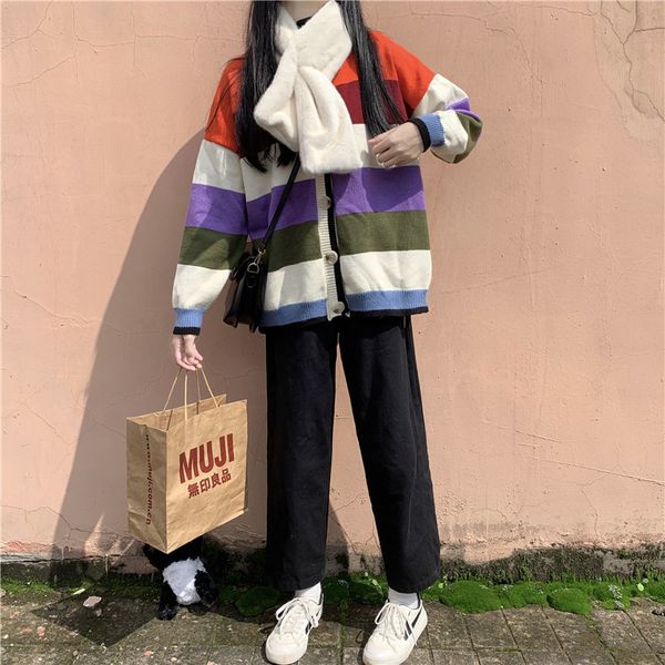 2021 autumn new color matching raiow stripes knitted open stitch coat loose all-match sweater women ku61, White;black
2021 autumn new color matching raiow stripes knitted open stitch coat loose all-match sweater women ku61, White;black