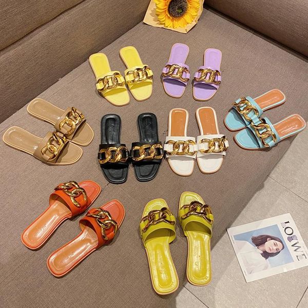 slippers 2021 ladies sandals casual large size flat shoes summer chain metal buckle flip flops beach for outer wear, Black
slippers 2021 ladies sandals casual large size flat shoes summer chain metal buckle flip flops beach for outer wear, Black