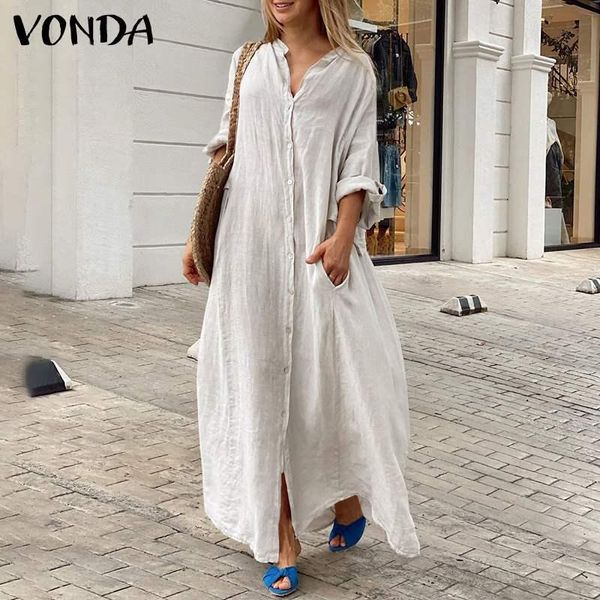 casual dresses women shirt dress vintage solid color loose button down long maxi 2021 vonda vestidos robe femme s-, Black;gray
casual dresses women shirt dress vintage solid color loose button down long maxi 2021 vonda vestidos robe femme s-, Black;gray