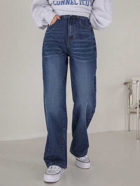 dazy bleach wash straight leg jeans a6qs#, Blue