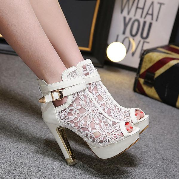 sandals lace peep toe 11.5cm thick high heels women buckle strap party wedding fashion dress shoes for black white
sandals lace peep toe 11.5cm thick high heels women buckle strap party wedding fashion dress shoes for black white