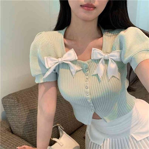 gentle wind sweet bow knitted t-shirt short jacket women's summer design niche sleeve 210529, White
gentle wind sweet bow knitted t-shirt short jacket women's summer design niche sleeve 210529, White