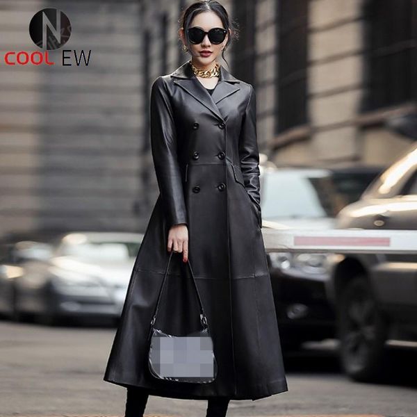 women's leather & faux luxury elegant sheepskin real windbreakers female spring streetwear slim long jacket double breasted office lady, Black
women's leather & faux luxury elegant sheepskin real windbreakers female spring streetwear slim long jacket double breasted office lady, Black