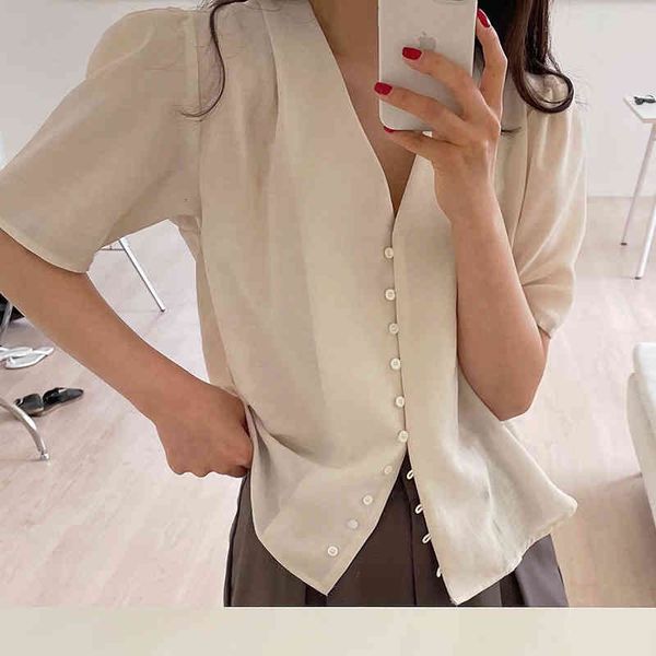 women's blouses & shirts summer simple and thin v-neck small-breasted design, micro-transparent, versatile loose solid color short, White
women's blouses & shirts summer simple and thin v-neck small-breasted design, micro-transparent, versatile loose solid color short, White