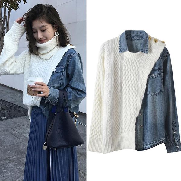 women's vests product momoshero same splicing denim knitwear fashion versatile sweater bottoming trend, Black;white
women's vests product momoshero same splicing denim knitwear fashion versatile sweater bottoming trend, Black;white