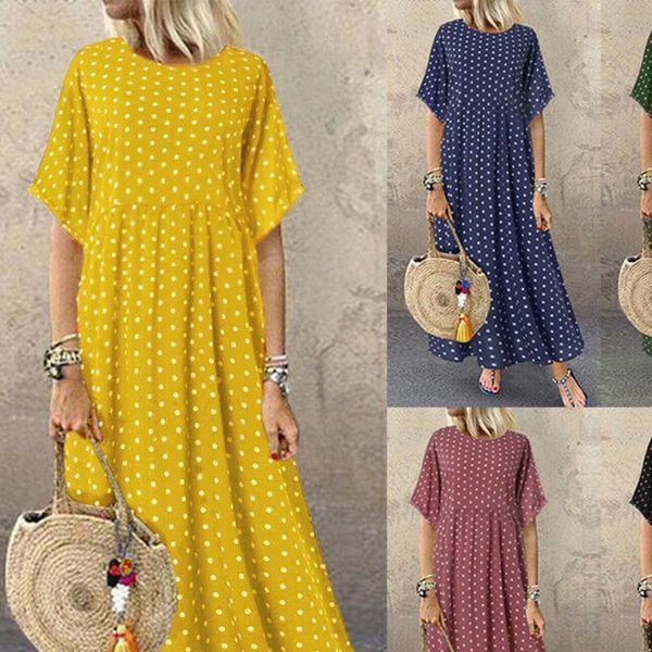 autumn casual women dresses polka dot print loose round neck short sleeve long maxi dress ankle length ruffles womens dress, Black;gray
autumn casual women dresses polka dot print loose round neck short sleeve long maxi dress ankle length ruffles womens dress, Black;gray