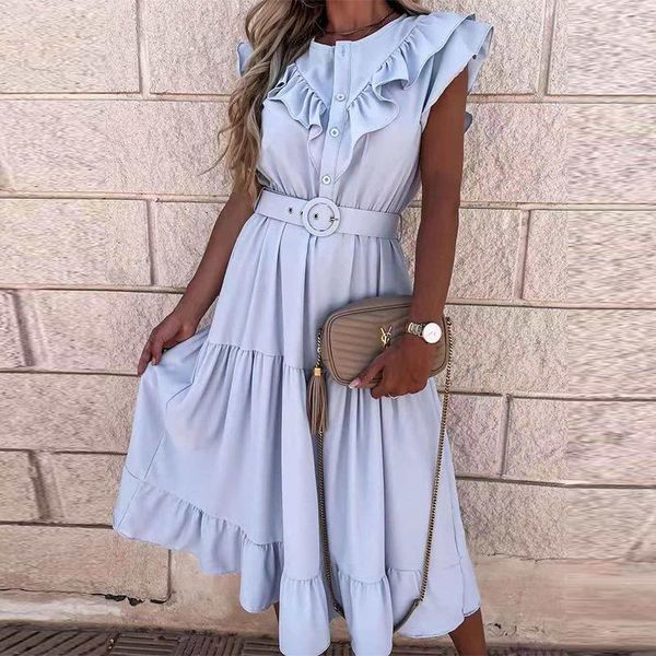 casual dresses summer fahsion single-breasted office lady women elegant v-neck sleeveless ruffle long dress solid mujers, Black;gray
casual dresses summer fahsion single-breasted office lady women elegant v-neck sleeveless ruffle long dress solid mujers, Black;gray