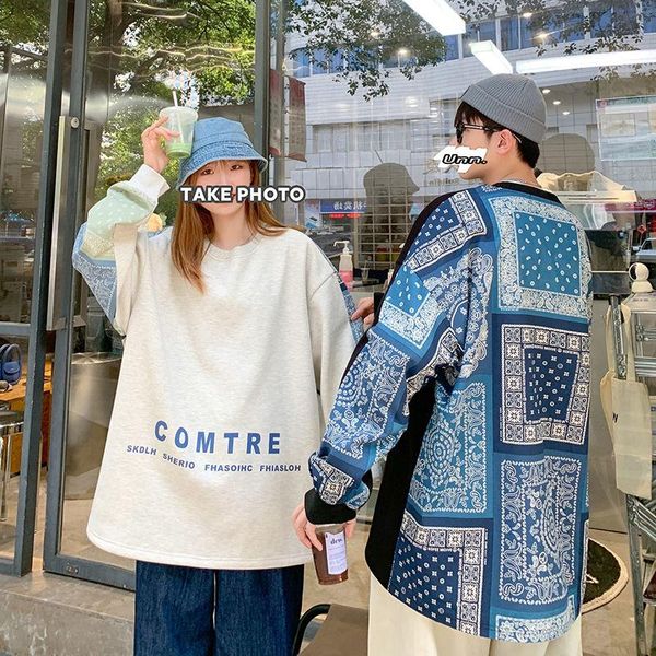 men's hoodies & sweatshirts oversize loose sports pullover stitching printed cashew flower streetwear o-neck long sleeve clothes, Black
men's hoodies & sweatshirts oversize loose sports pullover stitching printed cashew flower streetwear o-neck long sleeve clothes, Black