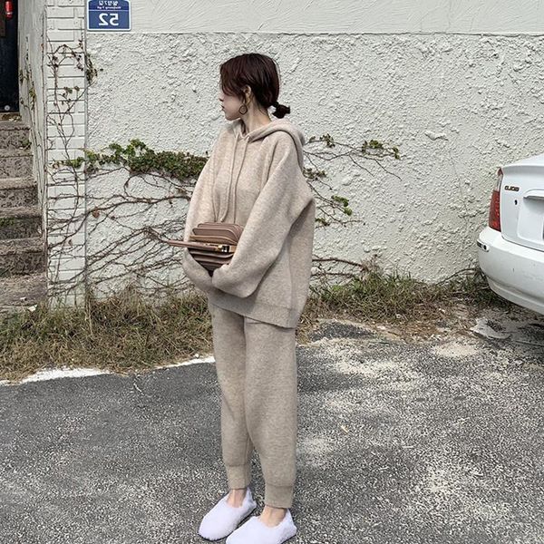 women's two piece pants 2 pieces set women oversize tracksuit hooded collar sweater pullover straight knitted outwear suit, White
women's two piece pants 2 pieces set women oversize tracksuit hooded collar sweater pullover straight knitted outwear suit, White