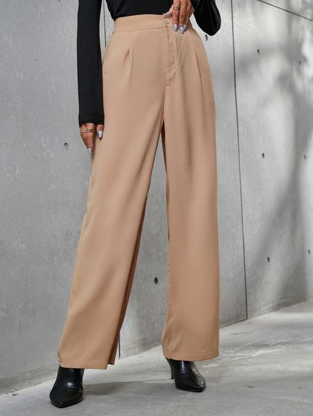 high waist plicated detail wide leg pants e4sa#, Black;white
high waist plicated detail wide leg pants e4sa#, Black;white