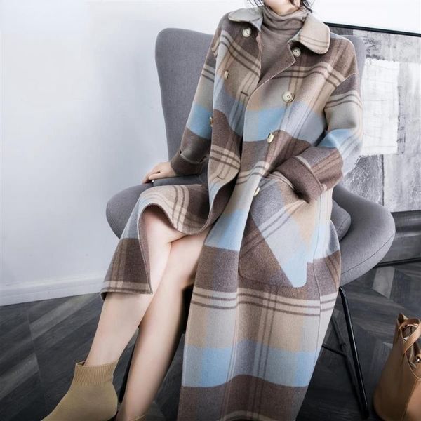 women's wool & blends autumn winter women plaid print jacket female casual ankle length coat ladies thick warm woolen overcoat streetwe, Black
women's wool & blends autumn winter women plaid print jacket female casual ankle length coat ladies thick warm woolen overcoat streetwe, Black