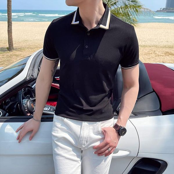summer shirts solid mens polos color short sleeve lapel tee business casual social street wear clothes, White;black 
summer shirts solid mens polos color short sleeve lapel tee business casual social street wear clothes, White;black