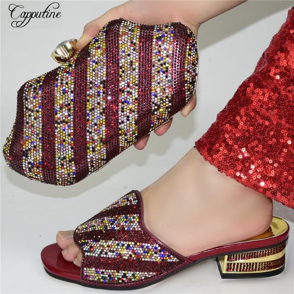 dress shoes fashion wine medium heel slippers with handbag african women's and purse bag set for party 678-2 height 6.5cm, Black
dress shoes fashion wine medium heel slippers with handbag african women's and purse bag set for party 678-2 height 6.5cm, Black