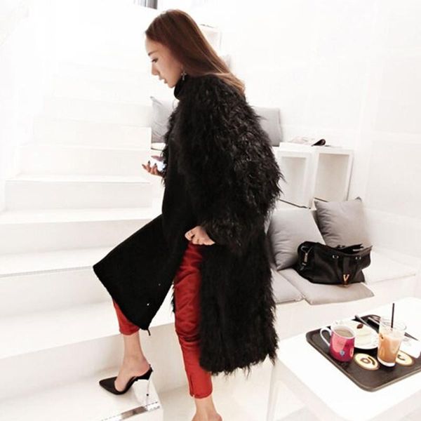 women's fur & faux european and american imitation coat artificial long for women woman jacket, Black
women's fur & faux european and american imitation coat artificial long for women woman jacket, Black