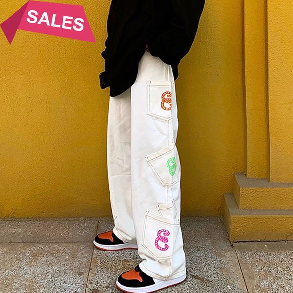 retro pocket letter print straight cargo men and women oversize jeans trousers harajuku streetwear casual denim pants, Blue
retro pocket letter print straight cargo men and women oversize jeans trousers harajuku streetwear casual denim pants, Blue