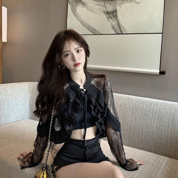 perspective black ruffles womens shirt crop lace style summer clothing fashion brand club ladies shirts designer, White
perspective black ruffles womens shirt crop lace style summer clothing fashion brand club ladies shirts designer, White
