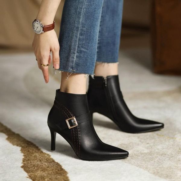 dress shoes 2021 bare boots women's spring and autumn single thin heel pointed high heels beige leather winter plush, Black
dress shoes 2021 bare boots women's spring and autumn single thin heel pointed high heels beige leather winter plush, Black