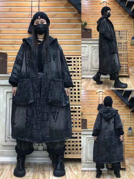 women's trench coats thick quilted hooded women vintage large pockets letter print loose oversize casual long denim 2021 winter, Tan;black
women's trench coats thick quilted hooded women vintage large pockets letter print loose oversize casual long denim 2021 winter, Tan;black