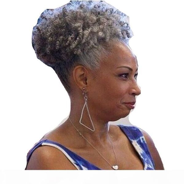 natural grey hair drawstring puff ponytail hair extensions with clips, Black 
natural grey hair drawstring puff ponytail hair extensions with clips, Black