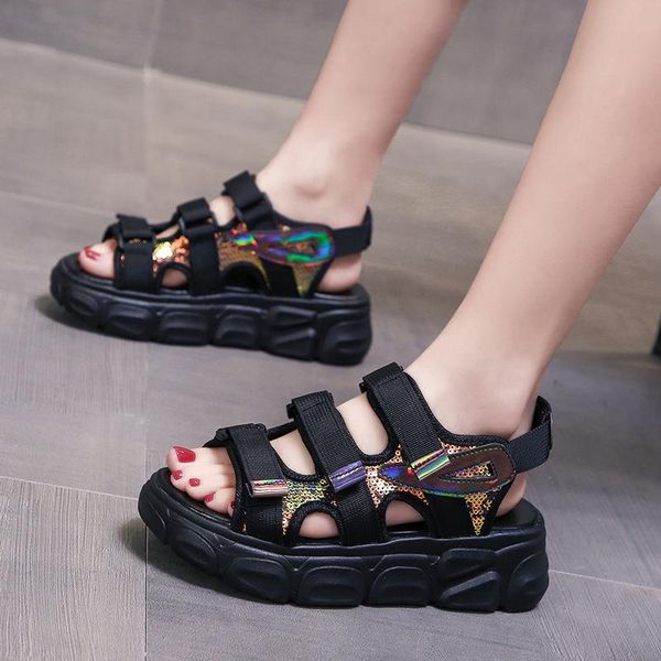 sandals female summer platform women thick bottom solid color sole hook & loop shoe wedge with open toe shoes, Black
sandals female summer platform women thick bottom solid color sole hook & loop shoe wedge with open toe shoes, Black