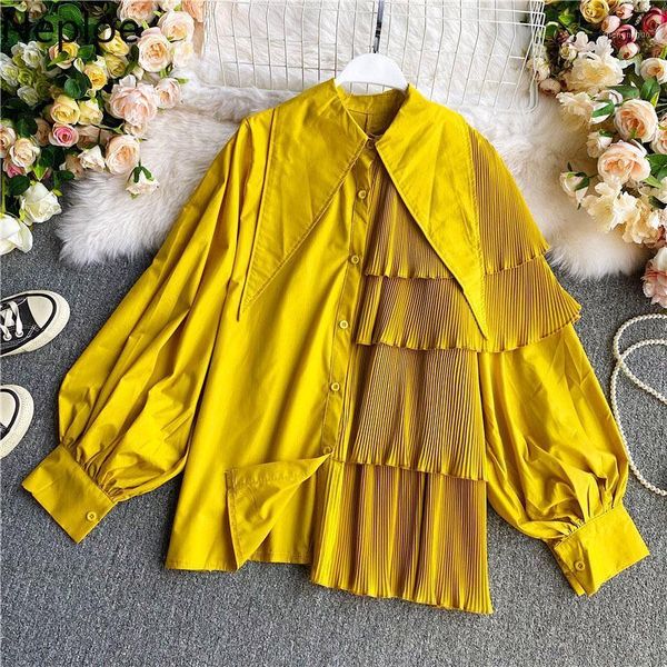 women's blouses & shirts neploe korean fashion women chic ruffles loose blusas mujer patchwork irregular pleated 2021 temperament shir, White
women's blouses & shirts neploe korean fashion women chic ruffles loose blusas mujer patchwork irregular pleated 2021 temperament shir, White