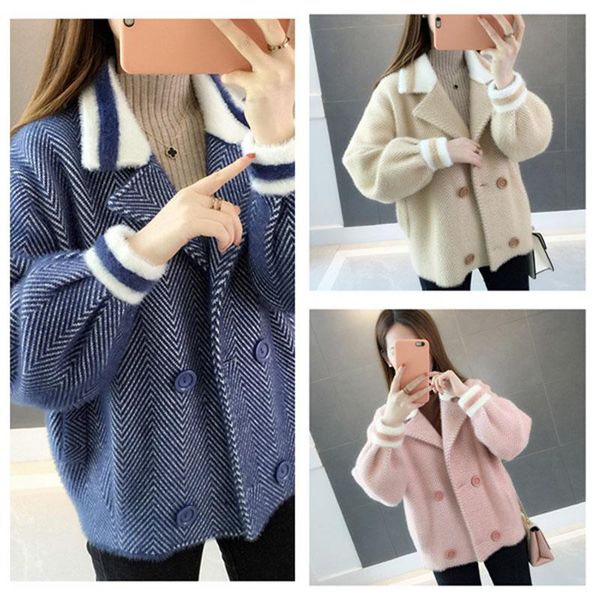 women's wool & blends imitation mink velvet coat for winter jackets 2021 short knitted sweater stripe woolen coats lady clothing plus s, Black
women's wool & blends imitation mink velvet coat for winter jackets 2021 short knitted sweater stripe woolen coats lady clothing plus s, Black