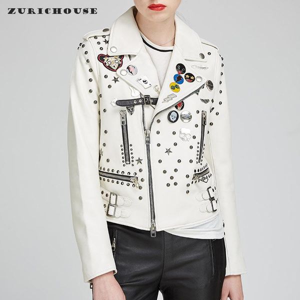 women's leather & faux zurichouse white jacket women fashion punk rivet real sheepskin slim short motorcycle biker coat, Black
women's leather & faux zurichouse white jacket women fashion punk rivet real sheepskin slim short motorcycle biker coat, Black