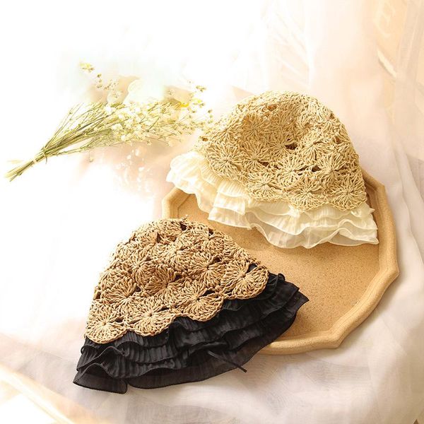 caps & hats menoea kids holiday summer accessories 2021 girls straw hollow breathable children girl baby lace elegant princess, Yellow