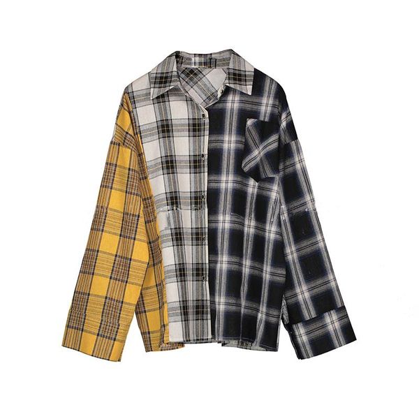women's blouses & shirts spring shirt women plaid cotton long sleeve patchwork blouse for girls korean streetwear brand, White
women's blouses & shirts spring shirt women plaid cotton long sleeve patchwork blouse for girls korean streetwear brand, White