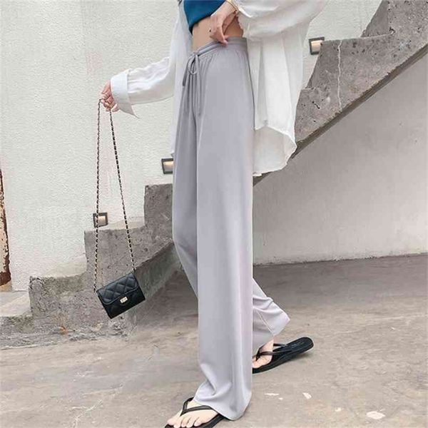 high waist soft comfort women pants casual summer slacks ice silk full length long trousers female 210915, Black;white
high waist soft comfort women pants casual summer slacks ice silk full length long trousers female 210915, Black;white