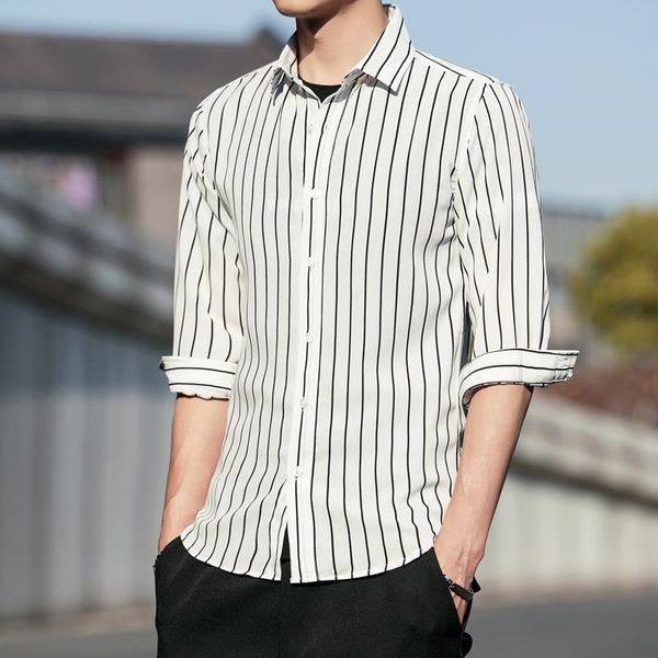 shirt short sleeve new striped quarter shirt coat spring summer business slim men's straight, White;black
shirt short sleeve new striped quarter shirt coat spring summer business slim men's straight, White;black