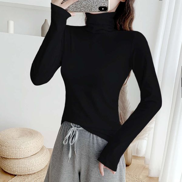 black high collar base coat long sleeve for women in autumn and winter 2020, White
black high collar base coat long sleeve for women in autumn and winter 2020, White