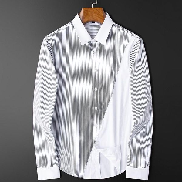 men's casual shirts 2021 spring autumn male luxury long sleeve stripe mens dress fashion slim fit man plus size 3xl, White;black
men's casual shirts 2021 spring autumn male luxury long sleeve stripe mens dress fashion slim fit man plus size 3xl, White;black