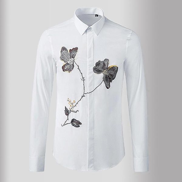 men's casual shirts white mens luxury flower embroidery long sleeve dress slim fit male camisa masculina 3xl, White;black
men's casual shirts white mens luxury flower embroidery long sleeve dress slim fit male camisa masculina 3xl, White;black