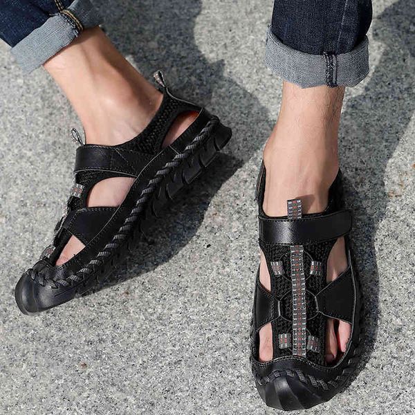 sandals summer sandals sewing men's casual beach shoes trend large 5ht3, Black