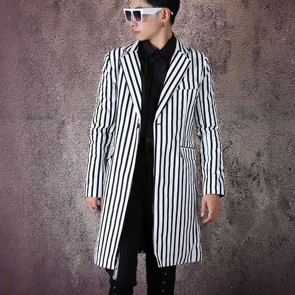men's suits & blazers male vintage fashion slim fit suit coat men streetwear hip hop stripe print casual long blazer jacket stage cloth, White;black
men's suits & blazers male vintage fashion slim fit suit coat men streetwear hip hop stripe print casual long blazer jacket stage cloth, White;black