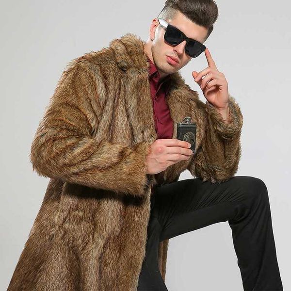 imitation fur coat men's large long windbreaker artificial warm 211207, Black